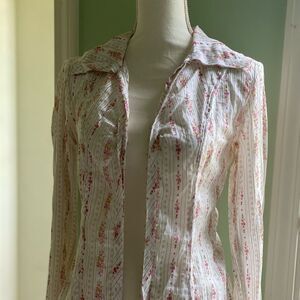 Guess Jeans Y2k Sheer Long Sleeve Collar Top